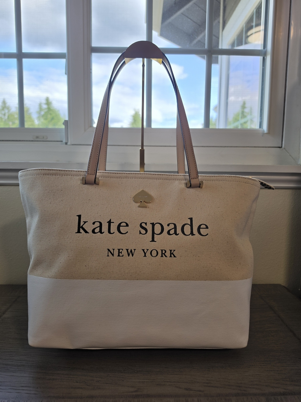 Kate Spade Two-Tone Beige & White Canvas Tote Bag NWOT